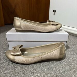 Anne Klein Sport Metallic Gold Flats with Bows